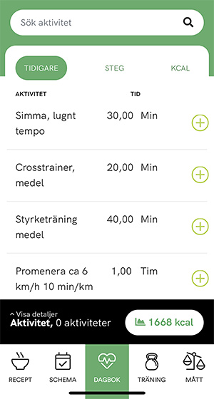 Välj motionsaktivitet