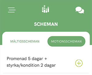 Klicka på plusset för att lägga till motionsschemat