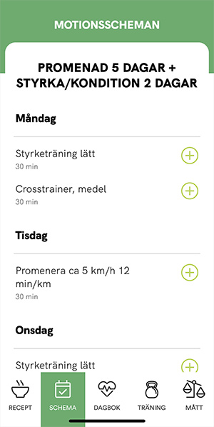 Lägg till aktiviteterna genom att klicka på plusset.