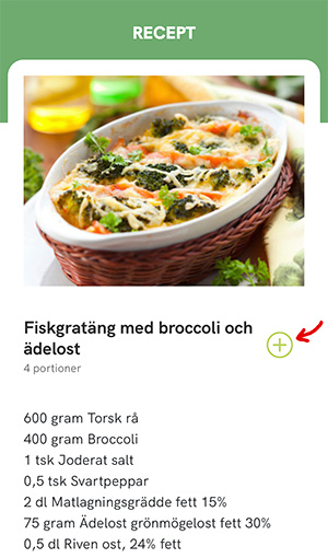 Lägg till recept i kostdagboken