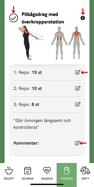 Övningar i träningskalendern